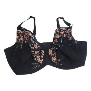 Parfait Black Floral Embroidery Bra 42H Pink Flowers Underwire Supportive
